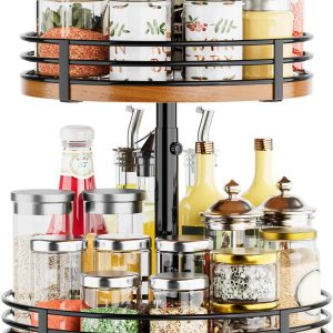 Rotating 2-Tier Wood Spice Rack