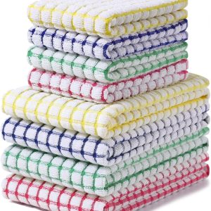 8 Pack Cotton Terry Kitchen Towels, 4 Colors
