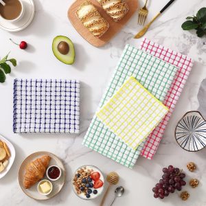 8 Pack Cotton Terry Kitchen Towels, 4 Colors