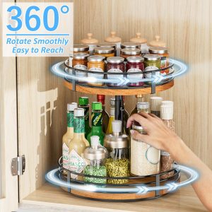 Rotating 2-Tier Wood Spice Rack